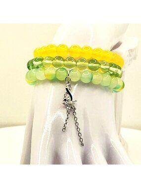 Yellow Green Bracelet Stack, Tropical Bracelet Set, Summer Beaded Bracelet, Lime